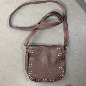 Studded Brown Leather Crossbody Bag
